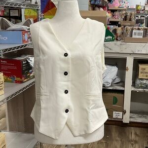 Cream Sleeveless Button Front Vest